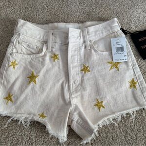 MOTHER Cream Shorts with Gold Stars